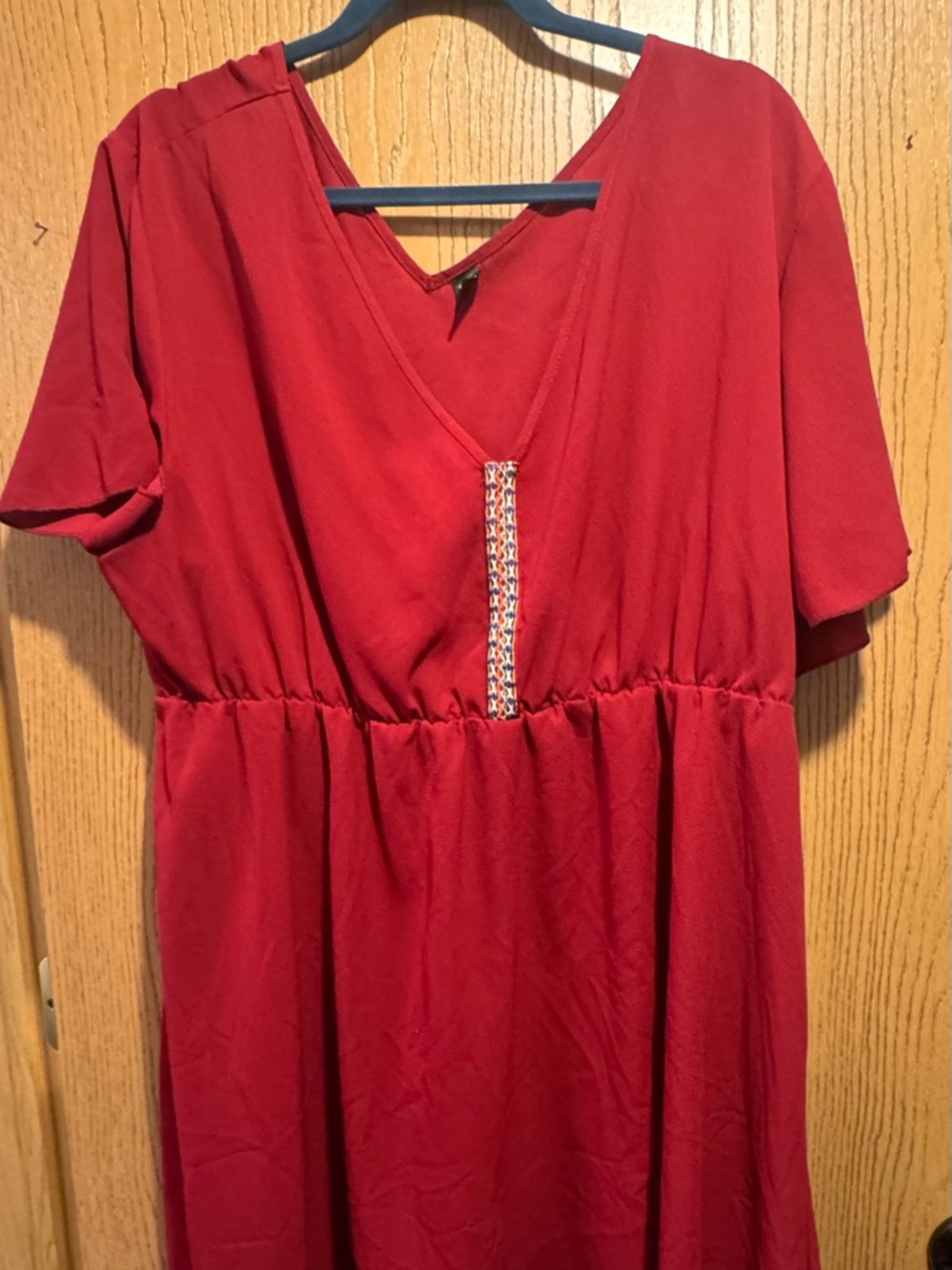 SHEIN Red V-Neck Short Sleeve Dress with Front Detail